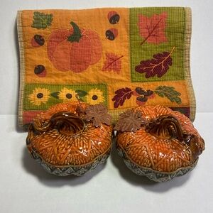 Autumn / Fall  Stoneware Ceramic Pumpkin Set with Small Table Runner